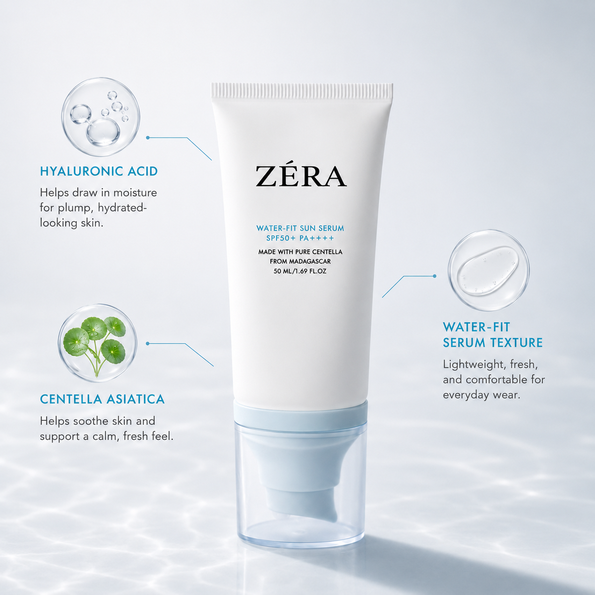 ZÉRA Korean Water-Based Sun Serum SPF50+ PA++++